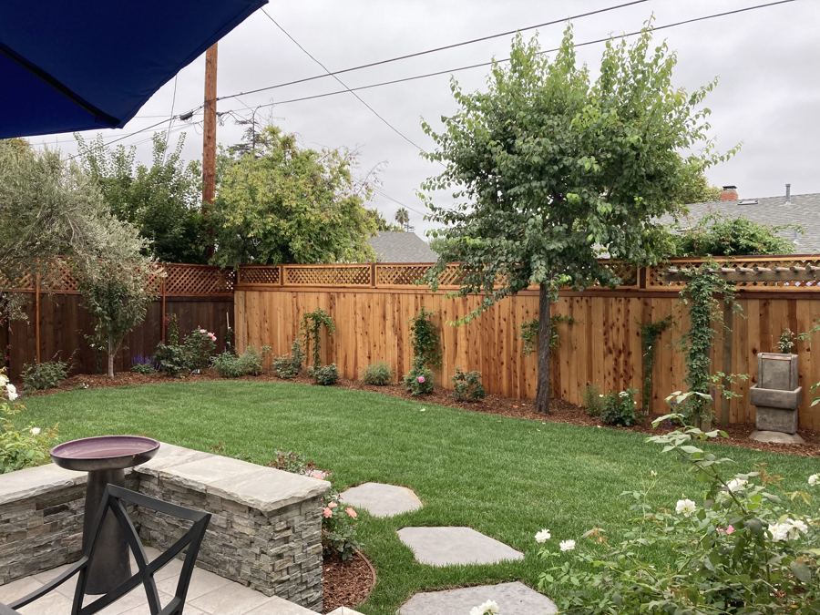 Custom cedar fence with lattice top and garden, Santa Barbara