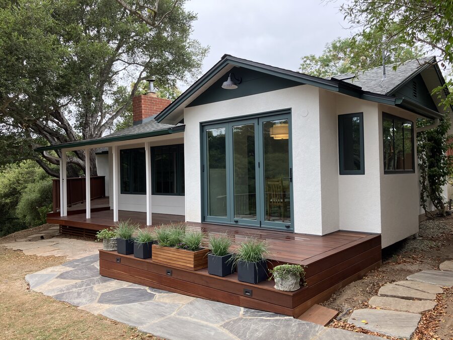 New wood deck addition on a craftsman-style home in Santa Barbara