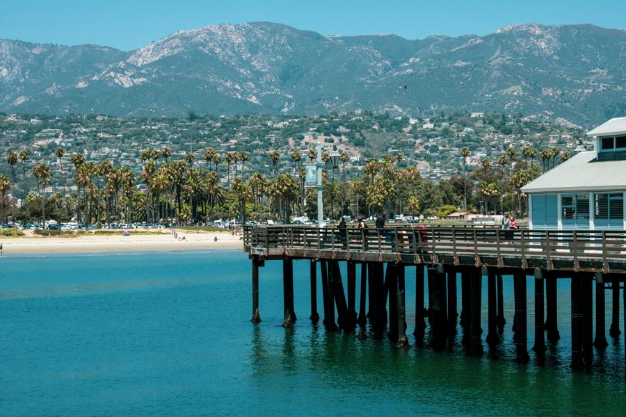 Stearns Wharf with the Santa Ynez Mountains behind